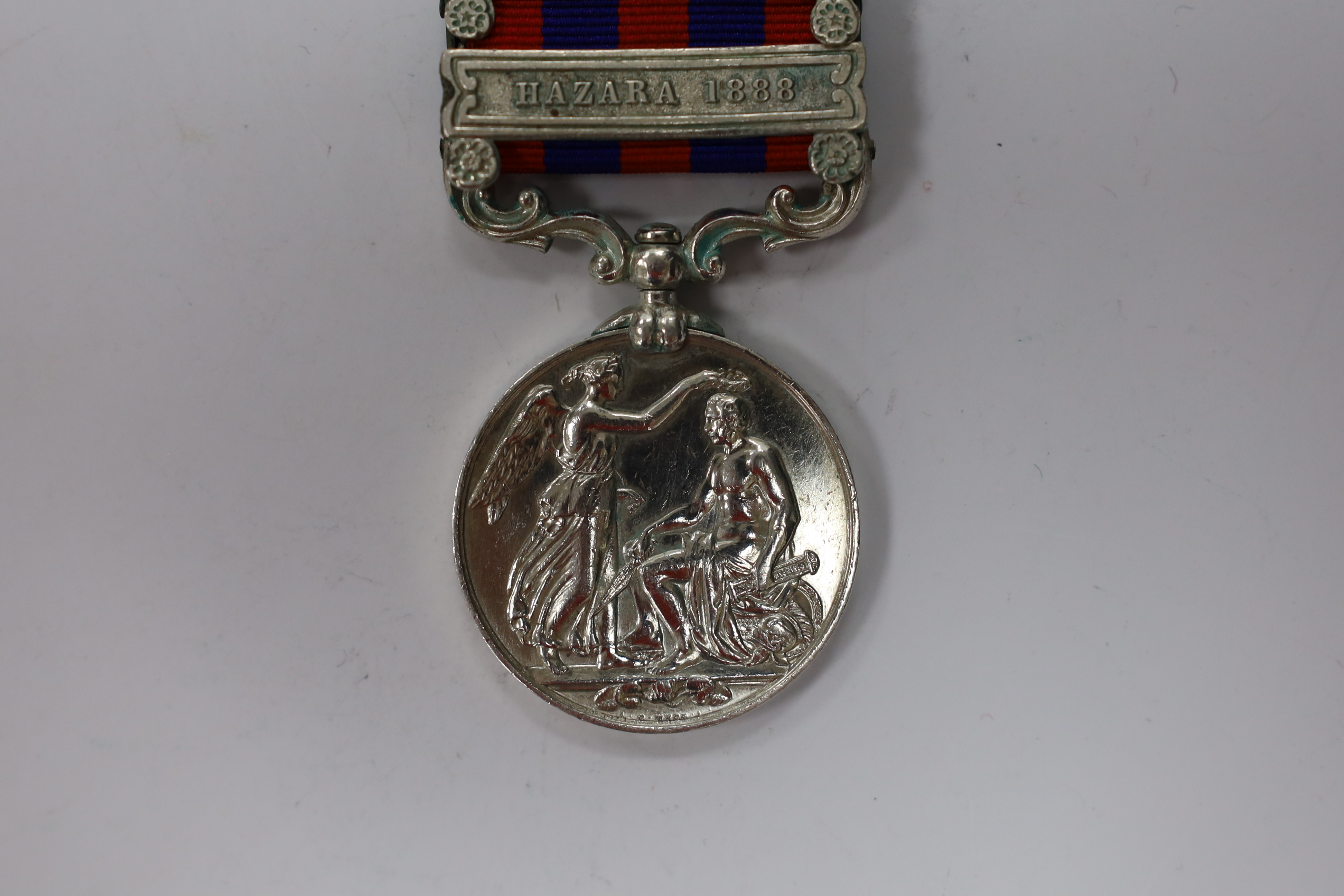 An India General Service Medal with Waziristan 1894-5 and Hazara 1888 clasps to 1158 Sepoy Gulab Singh 14th Bt Infy